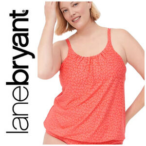 NEW Lane Bryant Plus Sz 20 Coral Leopard Blouson Tankini Swim Bathing Top NWOT